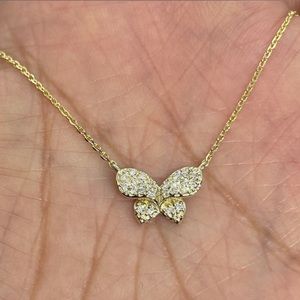 Dainty Butterfly Diamond Pendant,Necklace 14K Yellow Gold